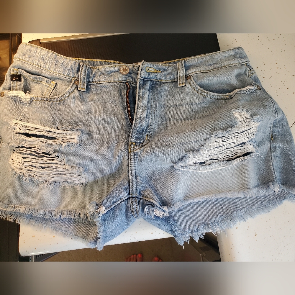 KanCan Light Blue Distressed Denim Jean Shorts